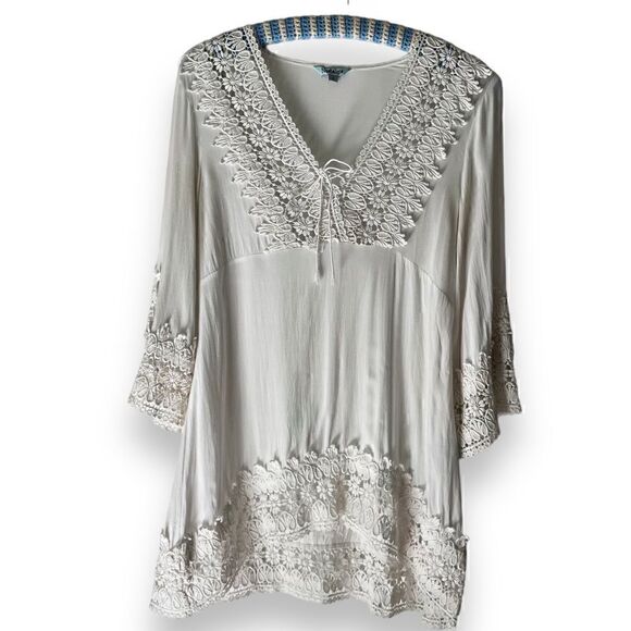 Nostalgia Other - Nostalgia Boho White Crochet Detail Swim Coverup/ Tunic Size S
